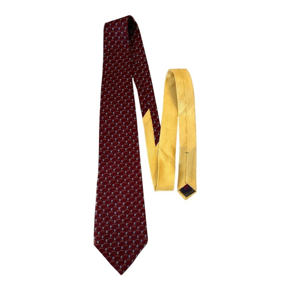 Tommy Hilfiger 100% Silk Tie – Burgundy with Blue Star Pattern – Made in USA – 5